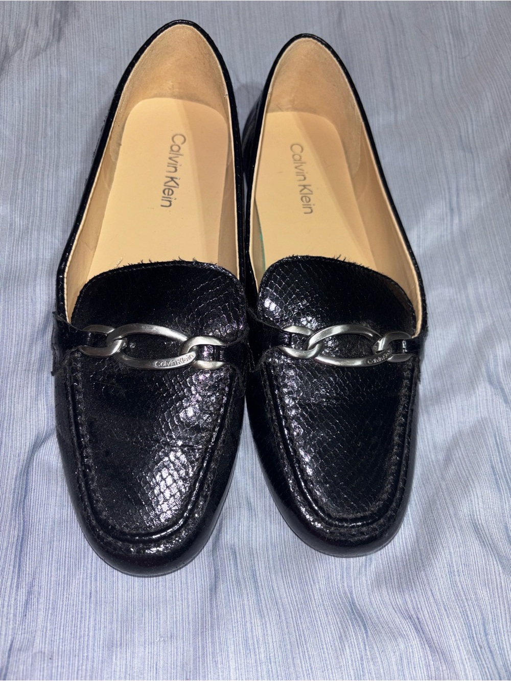 Calvin Klein Black Patent Leather Espadrille-Style Loafers